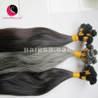 16 inch Hand Tied Human Hair Extensions Weft Straight Double