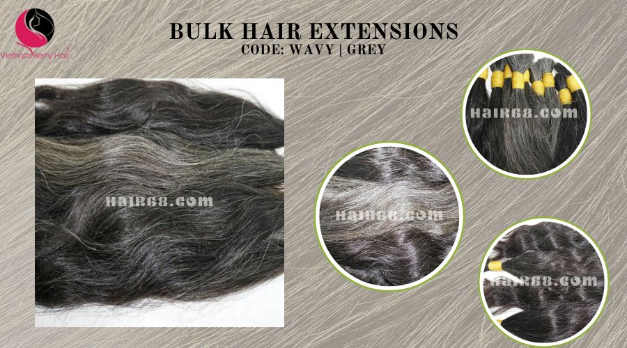 12 inch Natural Grey Hair Extensions - Wavy Double 8